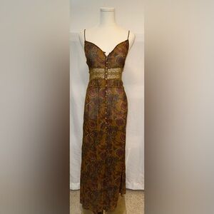 NWT ZARA Trafaluc Boho Floral Maxi Dress with Crochet Waist & Shell Buttons